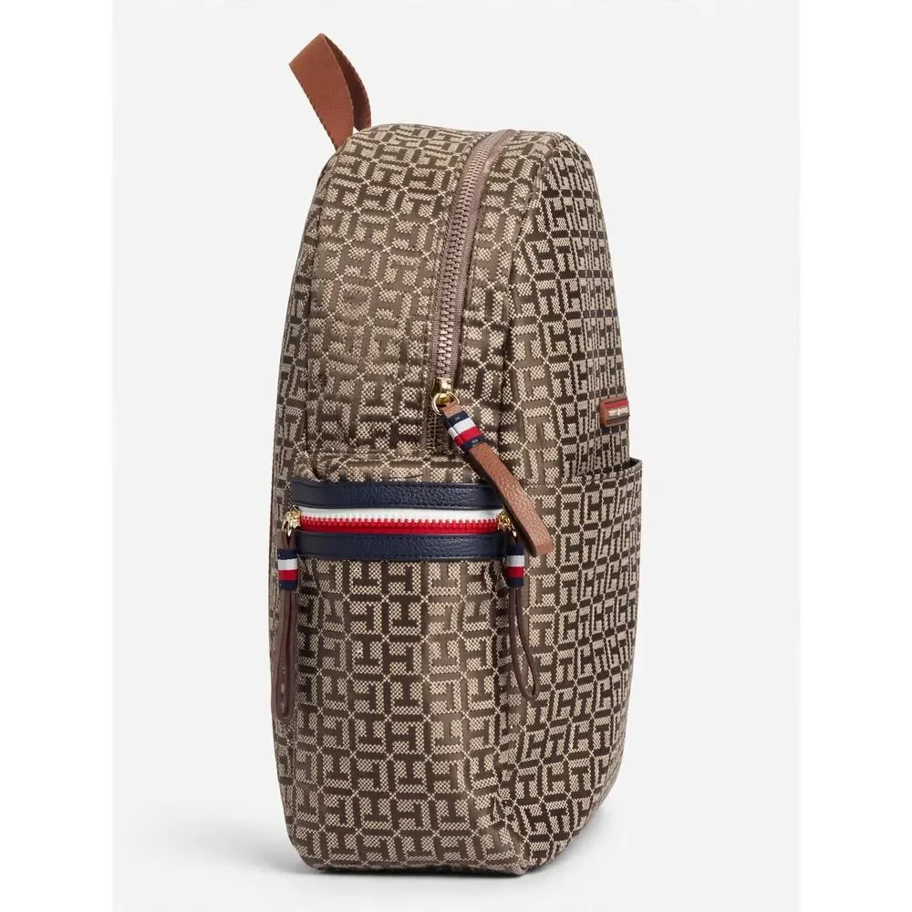 Tommy Hilfiger Monogram Backpack Brown Travel Laptop School Bag NWT